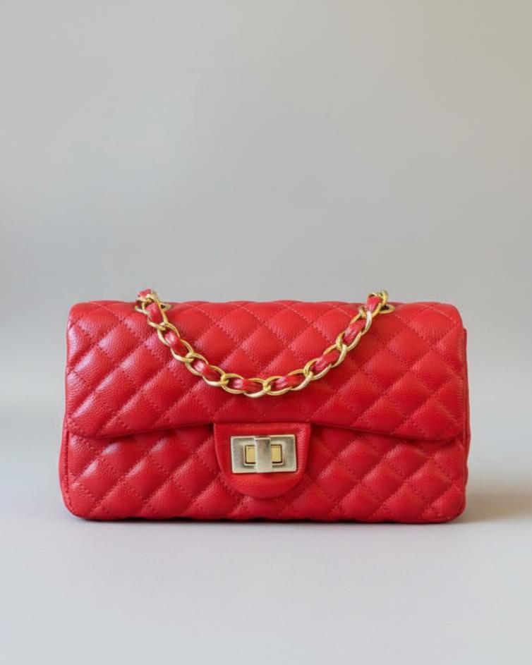 Red quilted Luxury genuine Brazilian leather hand/shoulder purse Victoria - Katie Leather