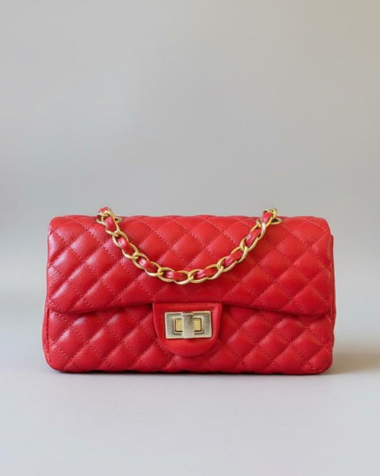 Red quilted Luxury genuine Brazilian leather hand/shoulder purse Victoria - Katie Leather