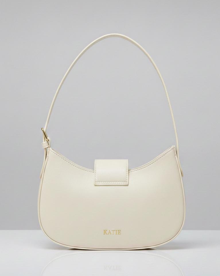 Athena Off-white Baguette in Genuine Leather | Elegant Structured Shoulder Bag | Luxury Brazilian Leather Purse