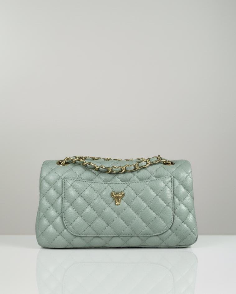 Green quilted Luxury genuine Brazilian leather hand/shoulder purse Victoria - Katie Leather