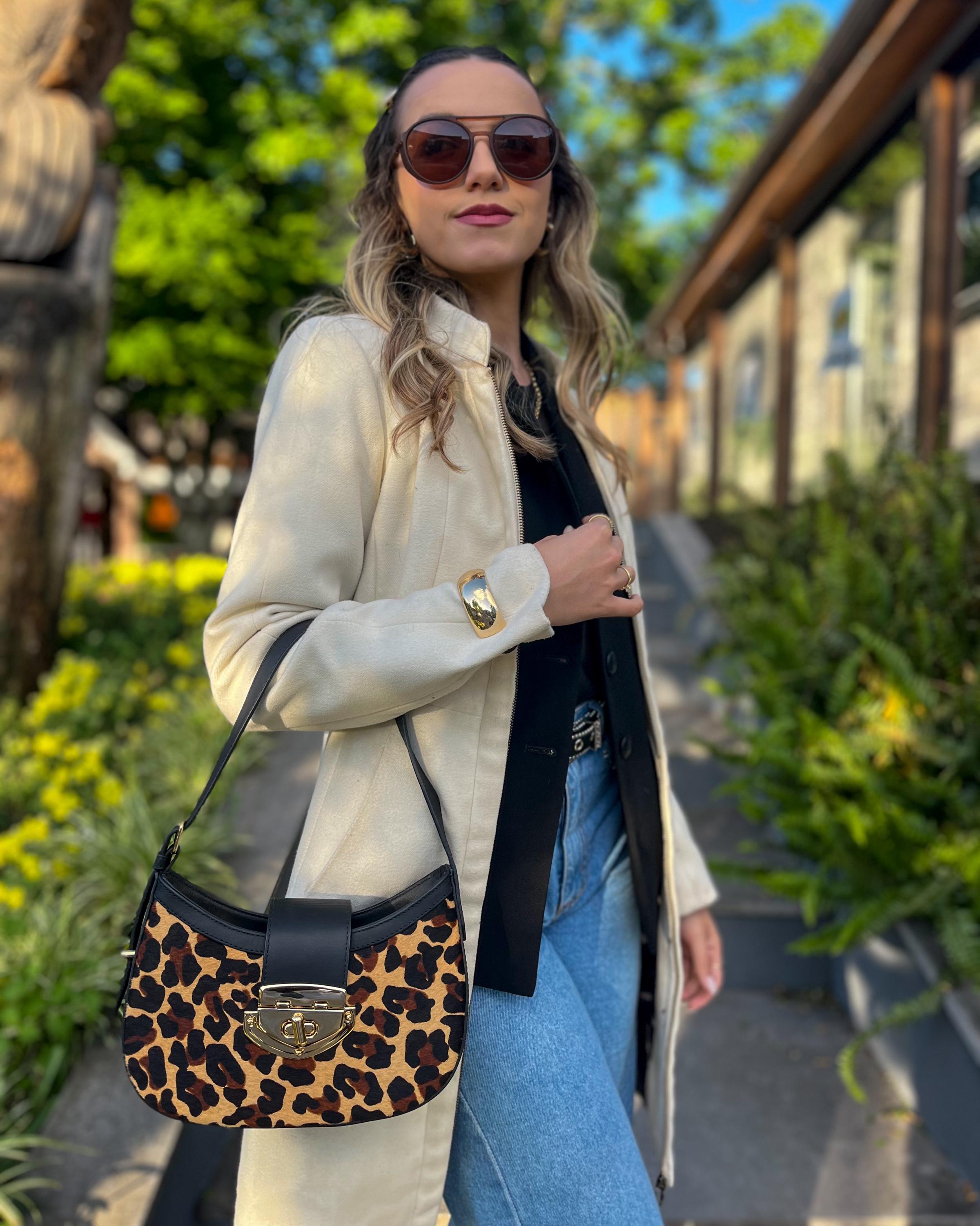 Leopard Print Baguette | Genuine Leather Shoulder Bag