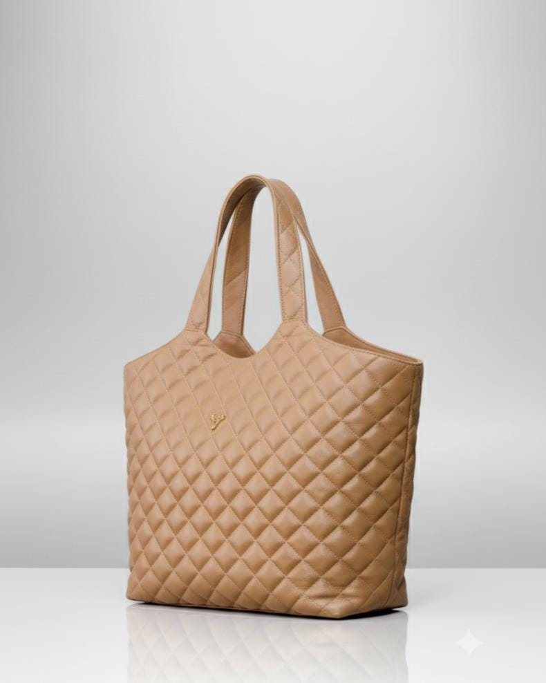 Renata Large Quilted Caramel Leather Tote with Removable Pouch