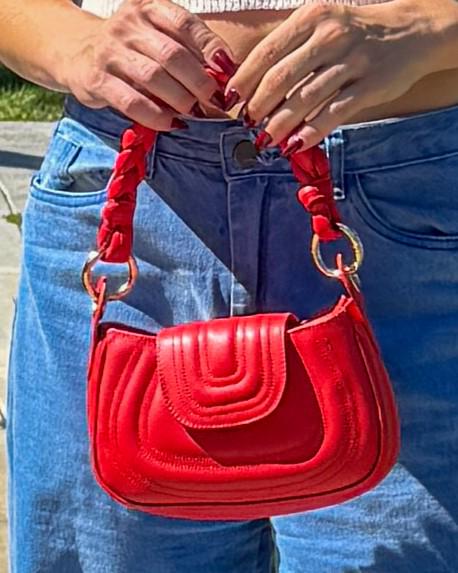 Red Leather Handbag – Soft Genuine Leather Purse, Braided Handle, Everyday Crossbody Bag