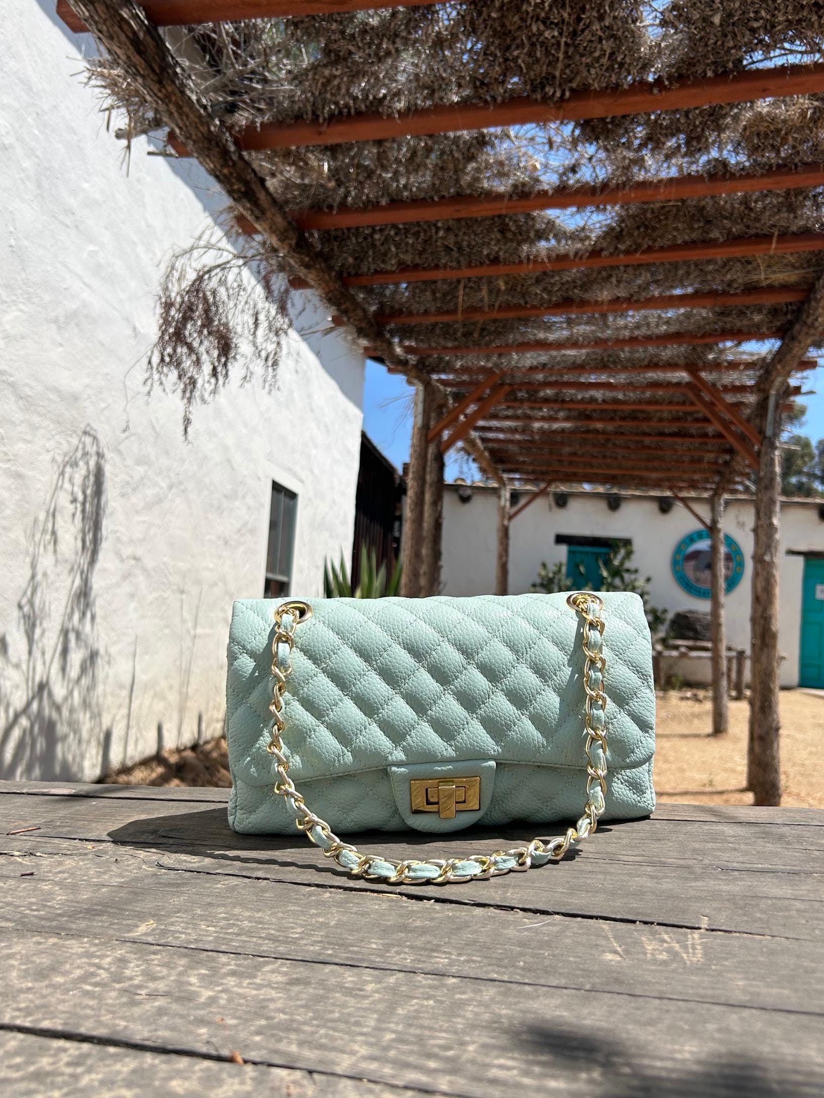 Green quilted Luxury genuine Brazilian leather hand/shoulder purse Victoria - Katie Leather