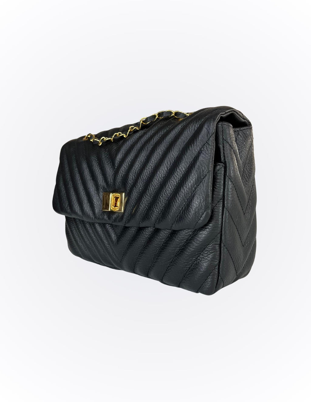 Luxury genuine Brazilian leather hand/shoulder purse Isabel black and gold - Katie Leather