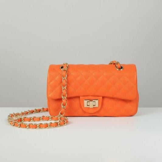 Orange quilted  Luxury genuine Brazilian leather hand/shoulder purse Victoria - Katie Leather