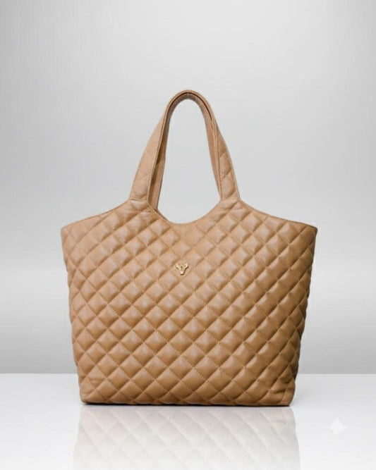 Renata Large Quilted Caramel Leather Tote with Removable Pouch