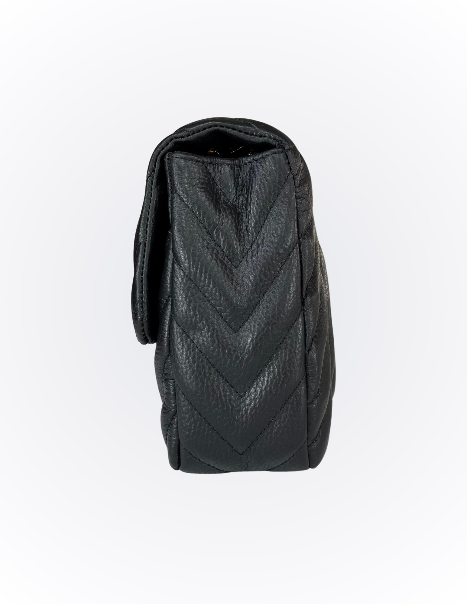 Luxury genuine Brazilian leather hand/shoulder purse Isabel black and gold - Katie Leather