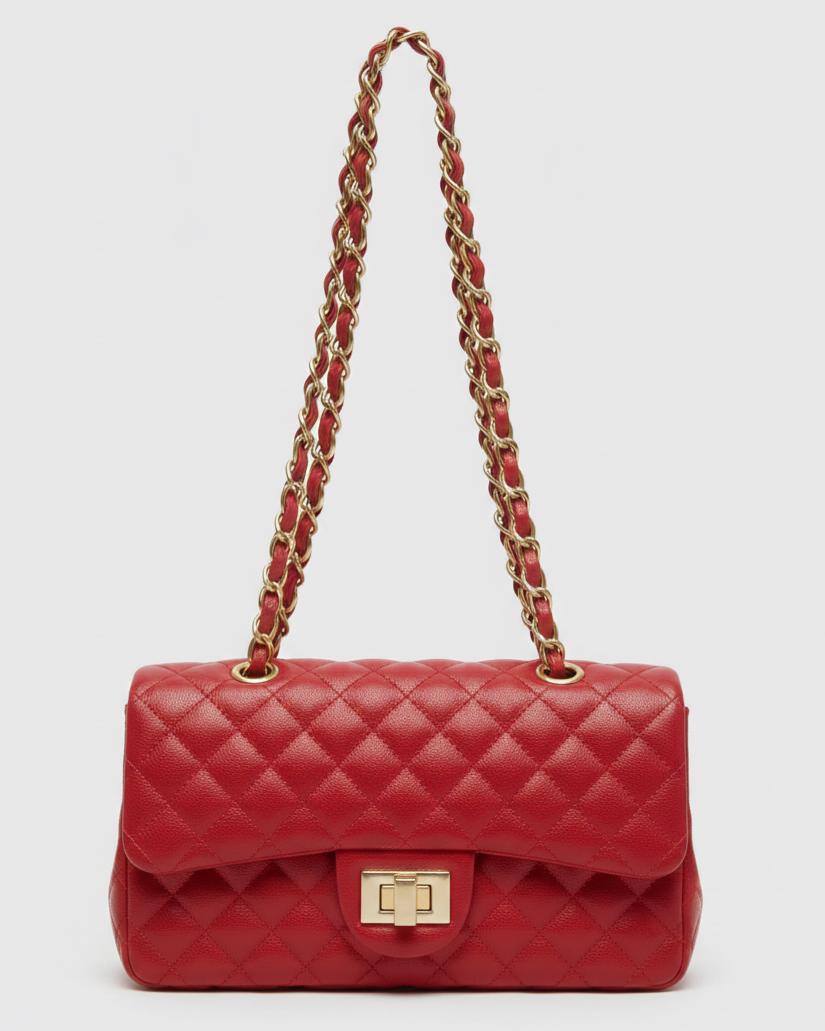 Red quilted Luxury genuine Brazilian leather hand/shoulder purse Victoria - Katie Leather