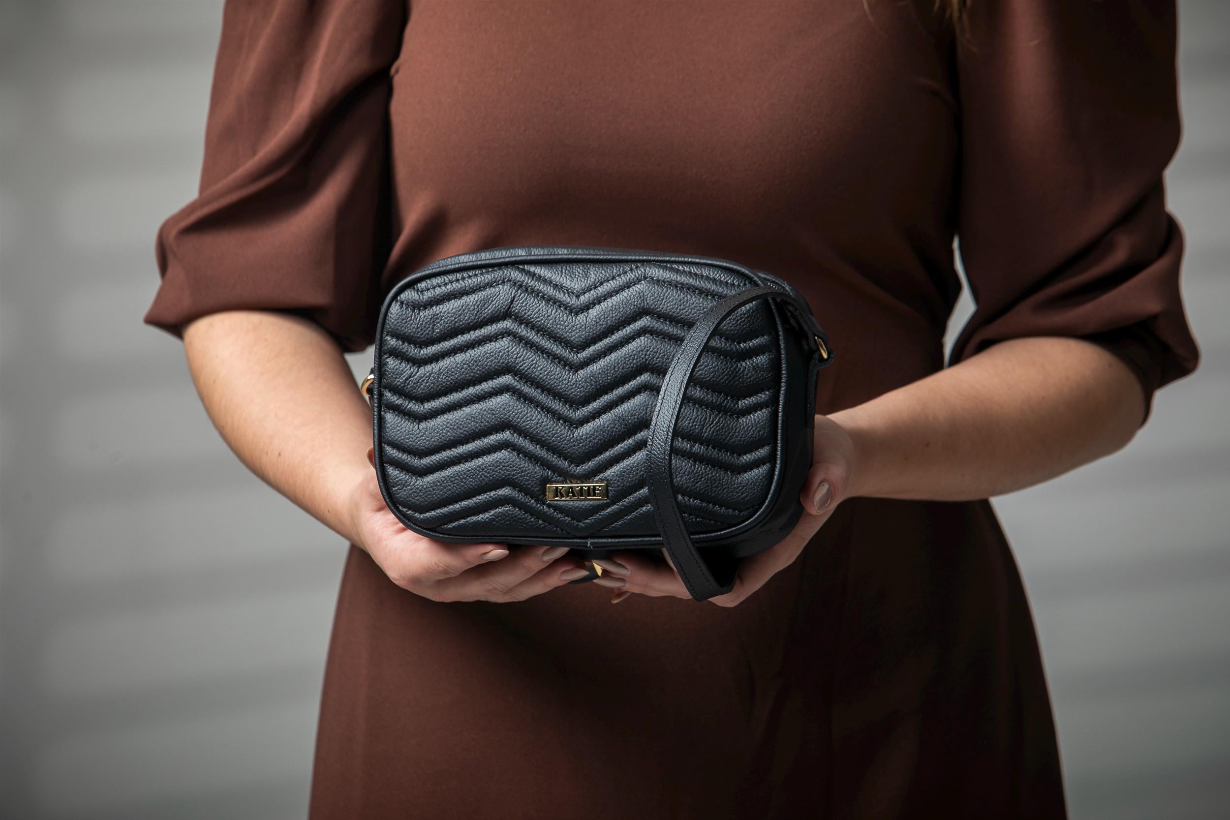 Black Clutch purse genuine Brazilian leather Bruna - Katie Leather