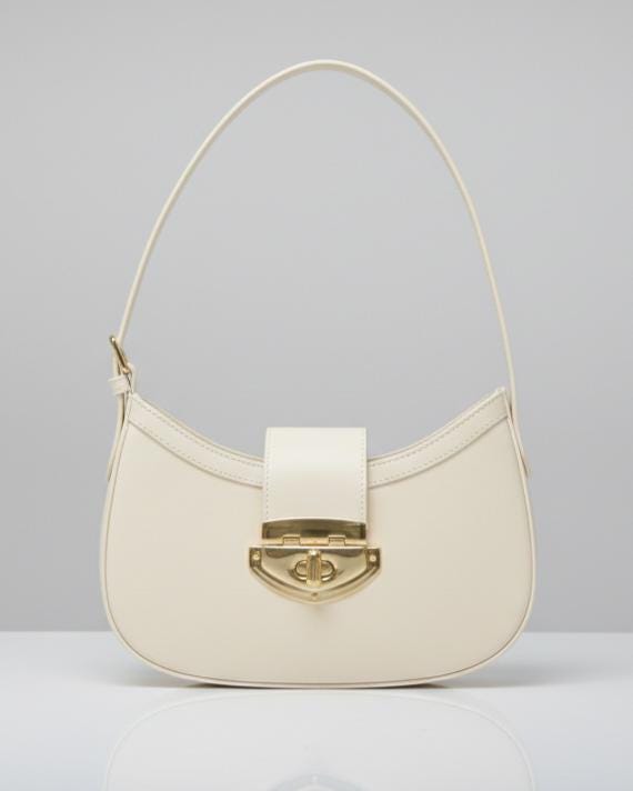 Athena Off-white Baguette in Genuine Leather | Elegant Structured Shoulder Bag | Luxury Brazilian Leather Purse