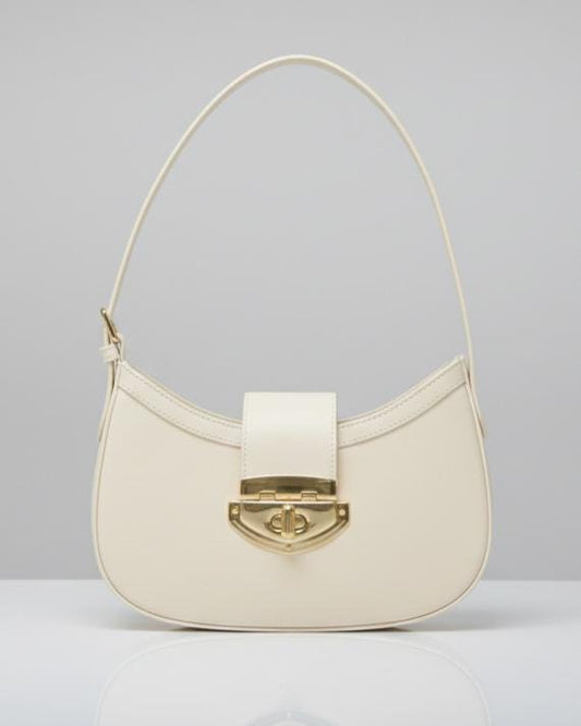 Athena Off-white Baguette in Genuine Leather | Elegant Structured Shoulder Bag | Luxury Brazilian Leather Purse