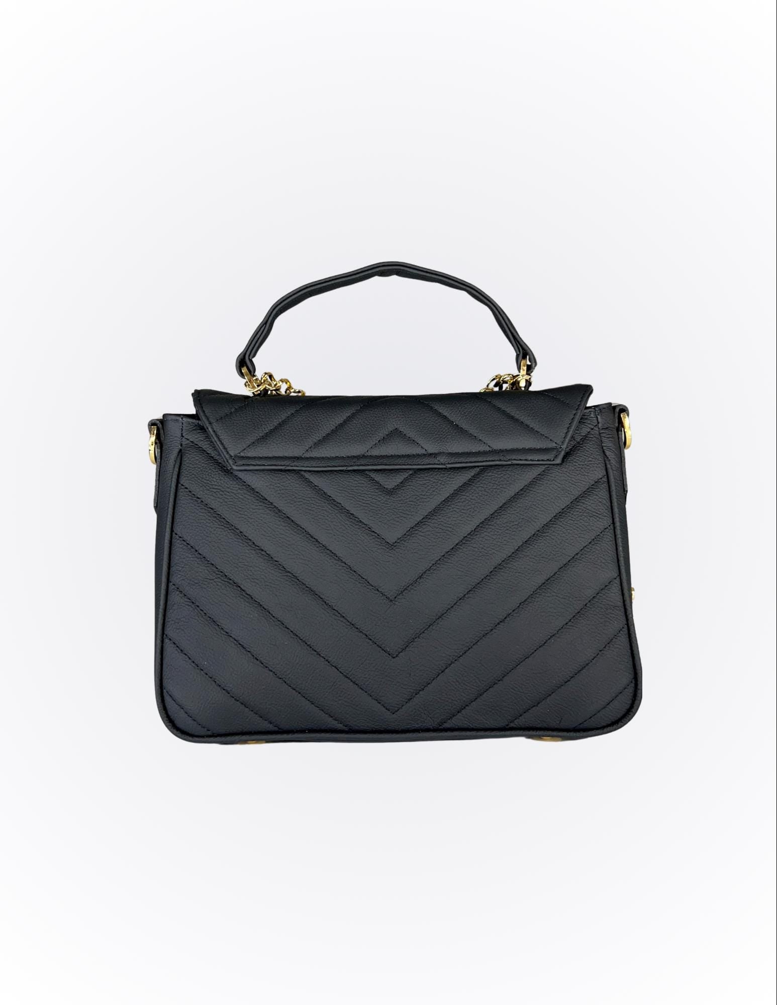 Luxury hand/tote bag Brazilian genuine leather Priscila black - Katie Leather