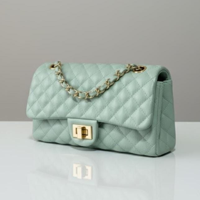 Green quilted Luxury genuine Brazilian leather hand/shoulder purse Victoria - Katie Leather