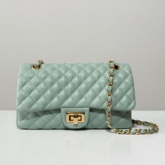 Green quilted Luxury genuine Brazilian leather hand/shoulder purse Victoria - Katie Leather