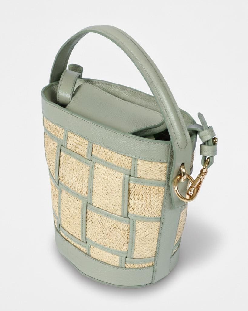 Genuine Leather & Straw Malibu Bag, Elegant Beach Handbag