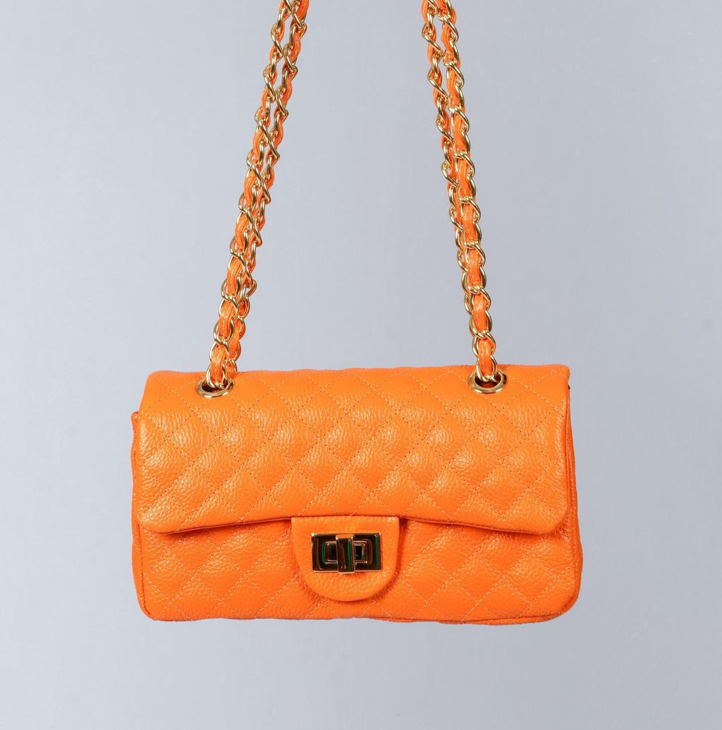 Orange quilted  Luxury genuine Brazilian leather hand/shoulder purse Victoria - Katie Leather