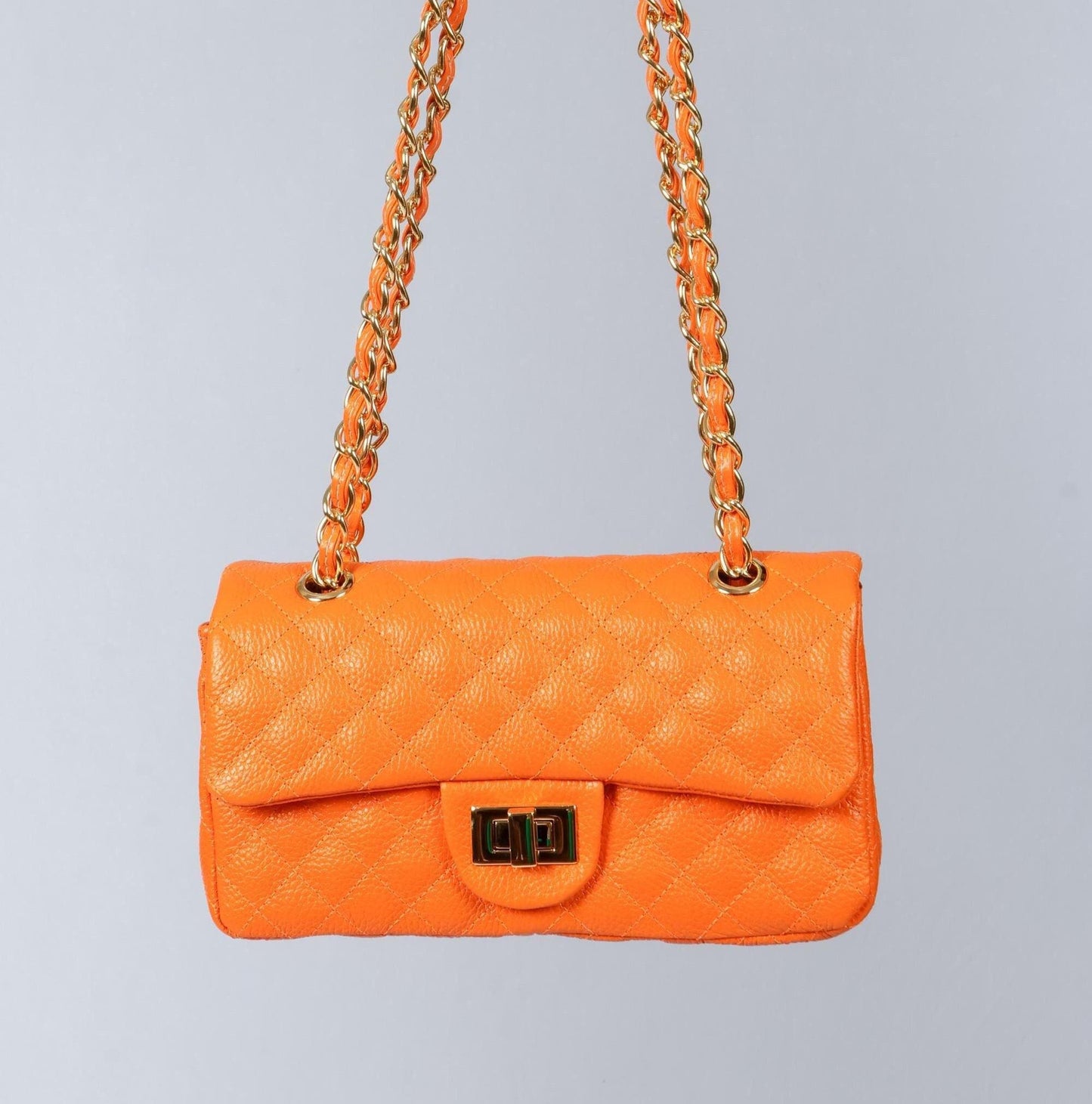 Orange quilted  Luxury genuine Brazilian leather hand/shoulder purse Victoria - Katie Leather