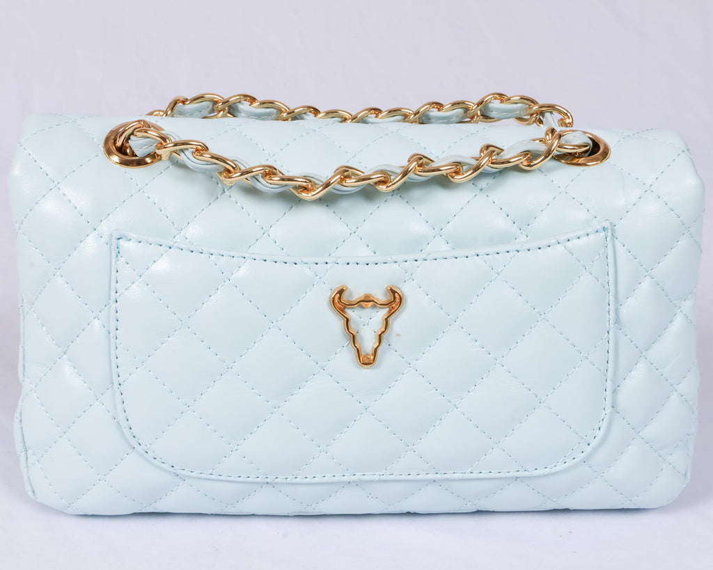 Blue quilted Luxury genuine Brazilian leather hand/shoulder purse Victoria - Katie Leather