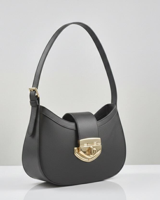 Athena Black Baguette in Genuine Leather | Elegant Structured Shoulder Bag | Luxury Brazilian Leather Purse