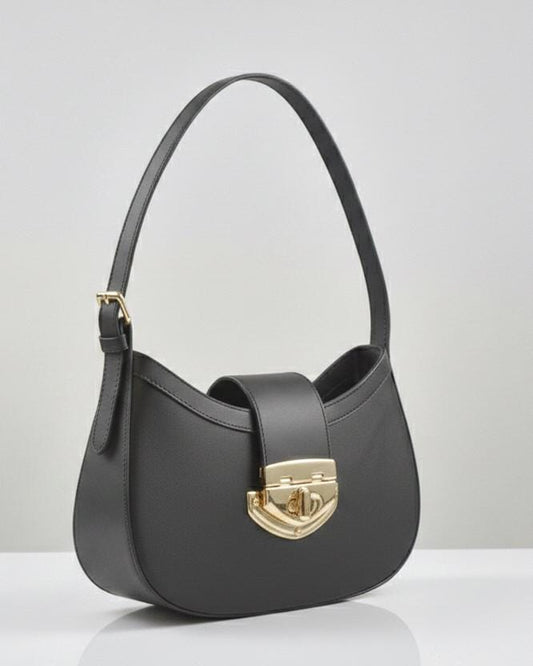 Athena Black Baguette in Genuine Leather | Elegant Structured Shoulder Bag | Luxury Brazilian Leather Purse