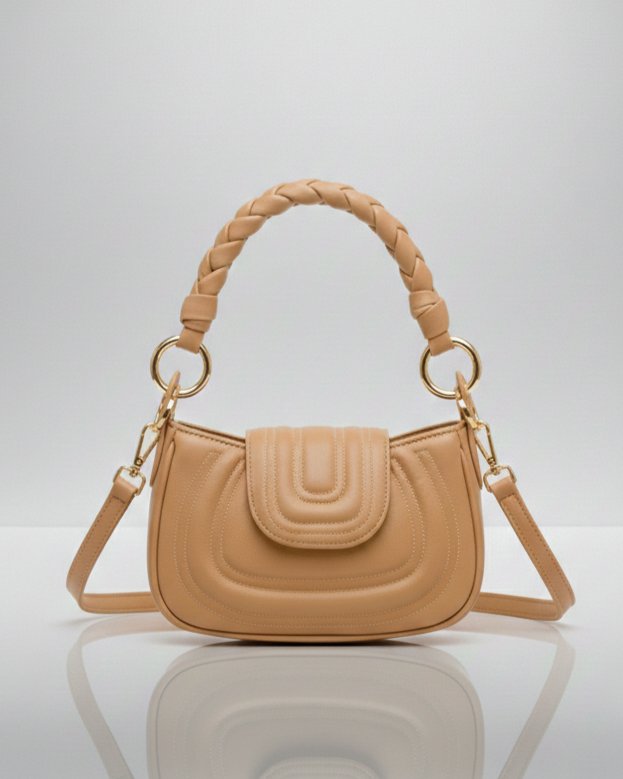 Red Leather Handbag – Soft Genuine Leather Purse, Braided Handle, Everyday Crossbody Bag