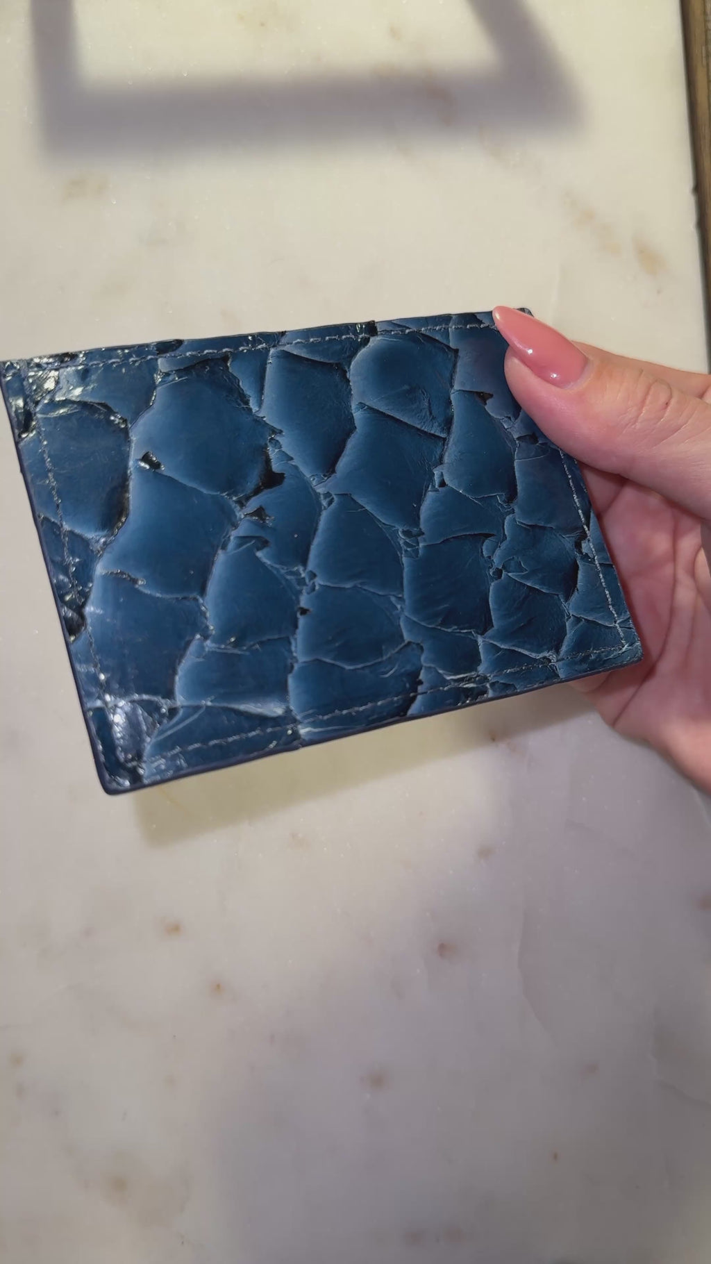 Pirarucu Leather Card Holder - Blue