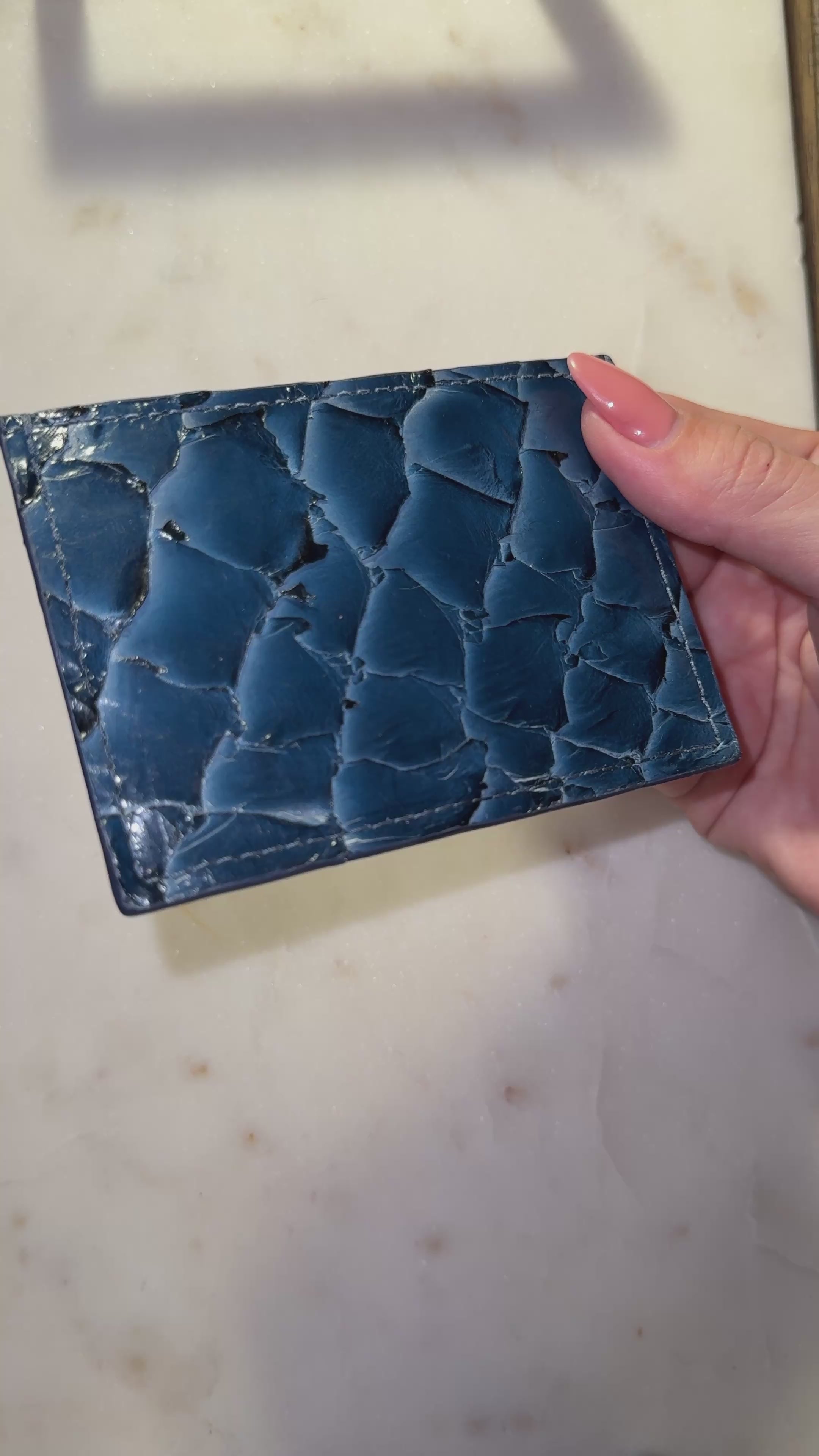 Pirarucu Leather Card Holder - Blue
