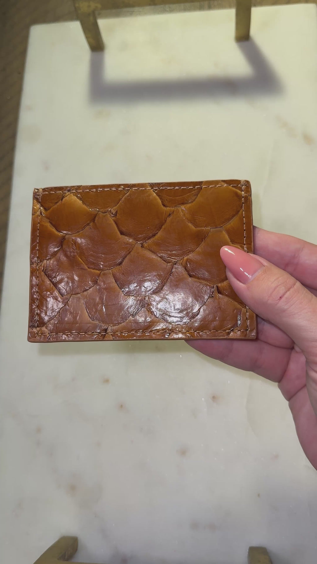 Pirarucu Leather Card Holder - Whiskey