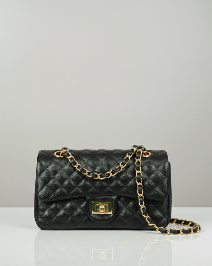 Blue quilted Luxury genuine Brazilian leather hand/shoulder purse Victoria - Katie Leather